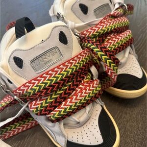 Lanvin designer leather curb sneakers with Zigzag Multicolor Laces
